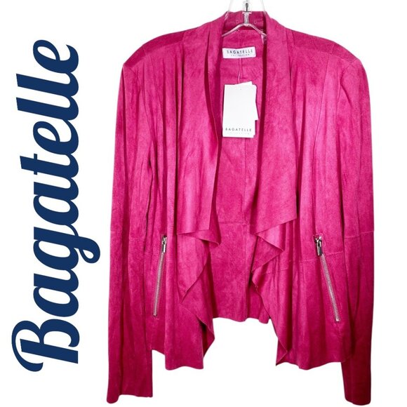 NWT BAGATELLE CRANBERRY RED MICRO SUEDE WATERFALL MOTO STYLE JACKET, SIZE MEDIUM - Picture 2 of 8
